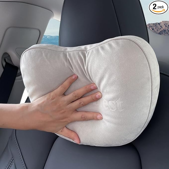 Car Seat Headrest Pillows, 2 Pack, Suede Fabric, Car Neck Pillow Height Adjustable Thickness Adjustable Neck Pillow Designed to Fit All Cars