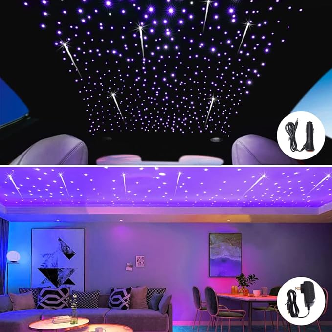 FIREWORK Meteor+Twinkle 10W Starlight Headliner Kit Bluetooth APP/Remote Music Mode RGBW LED Fiber Optic Light Star Ceiling Light Kit 550pcs 13.1ft/4m 0.03in/0.75mm Fiber Cable + Shooting Star kit