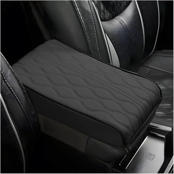 Car Center Console Cover, Leather Waterproof Vehicle Armrest Box Pad, Memory Cotton Comfortable Automotive Interior Seat Box Cushion Protector Accessories, Universal for Most Cars (Black)