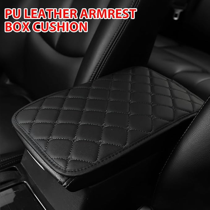 HZEL Car Center Console Cushion Pad, PU Leather Vehicle Armrest Protection Cover, Waterproof Automotive Interior Arm Rest Seat Box Mat Accessories, Universal for SUV, Sedan, Truck (Black)
