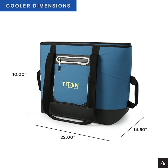 Titan by Arctic Zone Soft Sided Cooler Tote, Insulated Bag with Handle, Shoulder Strap, and Zipper for Lunch, Picnic, and Travel, 30 Can Capacity