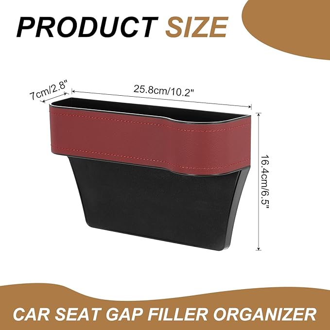 HARFINGTON 2pcs Car Seat Gap Filler Organizer 10.2 x 6.5 x 3.1 Inch ABS+Leather Universal Car Organizer Storage Box Between Seat and Console (Left+Right) with Cup Holders for Phone Keys, Red