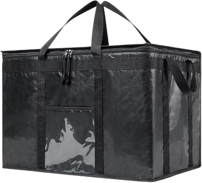 NZ home Insulated Bags for Food Delivery (3XL PRO) Grocery Shopping Cooler Bag, Pizza Delivery, Hot & Cold Catering Tote, Reusable, Foldable & Heavy Duty (Black)