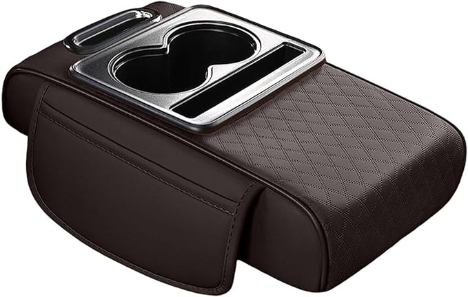 Car Center Console Pad Armrest Cushion Pad Anti Slip Car Decoration with Cup Holder Tissue Box Slot for Car SUV, Style F