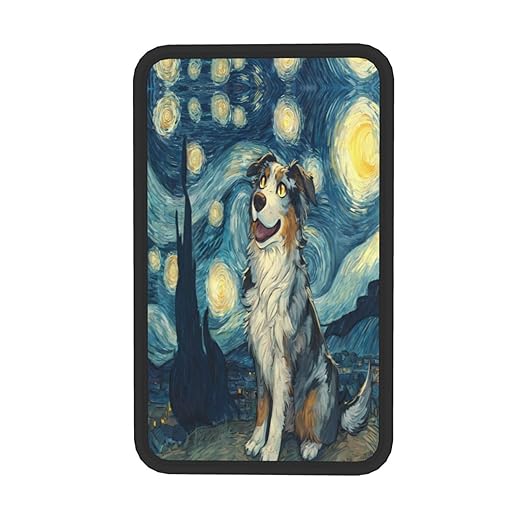 Starry Night Cute Blue and Brown Dog Car Auto Armrest Cushion Cover Accessories Center Console Seat Box Pad Protector Universal Decoration for Most Vehicle SUV Truck