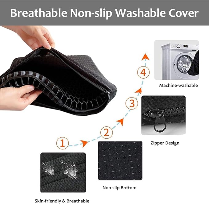 Gel Seat Cushion, Jumbo&Thick Gel Cushion Chair Pads with Non-Slip Cover for Home Office Car Seat Wheelchair, Soft Breathable Honeycomb Seat Pads for Relieve Hip Pain,Black 20x20x1.9inch