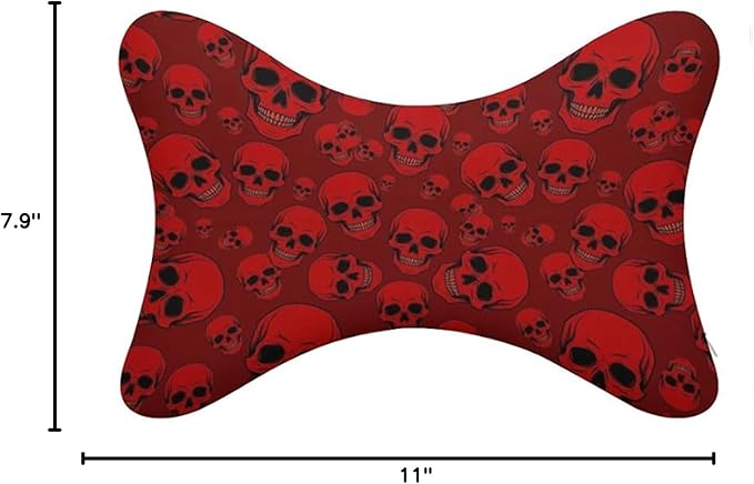 2 Pack Car Neck Pillow Compatible with Red Skulls, Softness Car Headrest Pillow for Driving with Adjustable Strap, Memory Foam Removable Cover, Comfortable Ergonomic Design