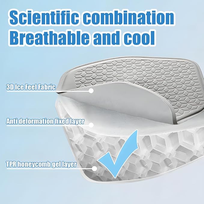 Gel Car Seat Cushion, Non-Slip & Comfortable Automotive Chair Protector Pad for Driving, Breathable Vehicle Interior Mat Cover Accessories, Universal for SUV Sedan Truck (Gray)