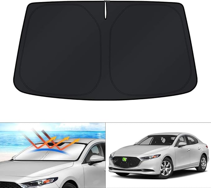 KUST Windshield Sun Shade Custom Fit for Mazda 3 Accessories 2014-2025 2026 Mazda3 Hatchback/Sedan Window Shade Cover Sun Visor Foldable Blocks UV Rays Keep Your Car Cooler