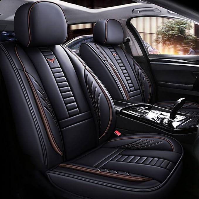 for Toyota RAV4 2008-2025 Car Seat Covers, Full Coverage Customized Seat Covers Premium Leather Waterproof Stain-Resistant Easy to Install (Front Set, Black&Coffee)
