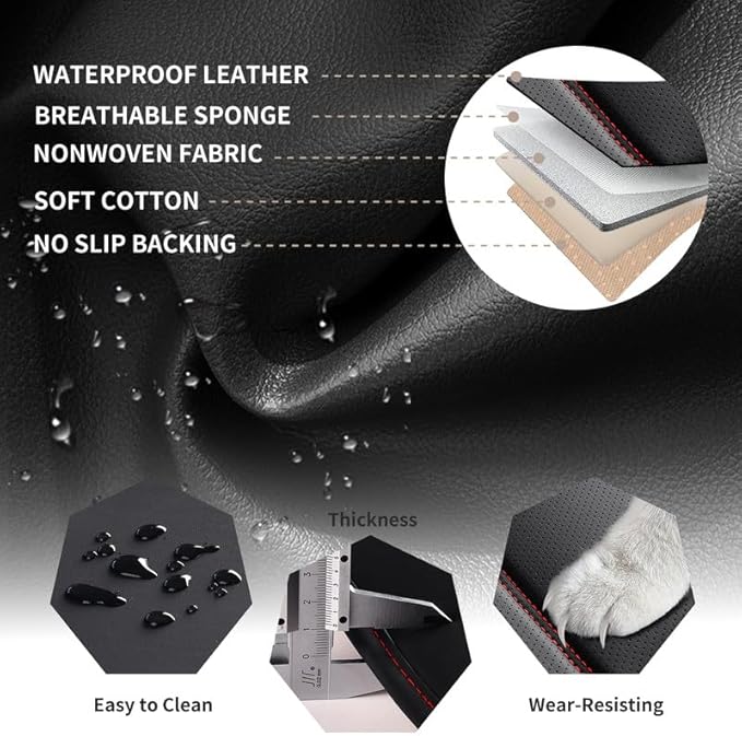 Car Seat Covers Full Set Custom Fit for Chevy Blazer 2019-2026-Luxury Leather with Lumbar Support, Breathable, Waterproof, Anti-Slip, Durable, Easy to Install (Black&Red,Full Set)