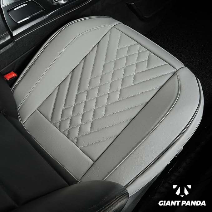 GIANT PANDA 1pack Front Car Seat Cover Bottom Seat Cover, PU Leather Driver Car Seat Protector Fits 95% of Vehicles, Wrapping Around The Bottom (Grey)