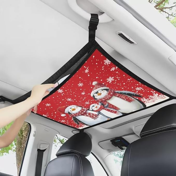 Christmas Penguin Car Roof Storage Bag Hanging Car Storage Bag Multi-Purpose Car Bag Storage Box Organizer Pouch Pocket One-Size-Fits Car Travel Accessories