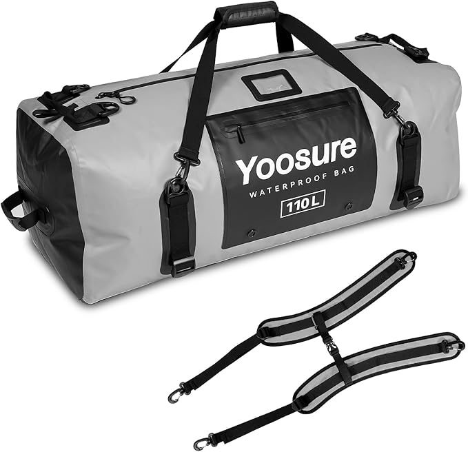 Waterproof Duffel Bag 110L- 700D PVC Dry Bag with Airtight Zipper, Large Dry Bag with Straps&Handles for Camping Boating Kayaking Rafting Canoeing Gym Beach Car Roof Storage (Grey)