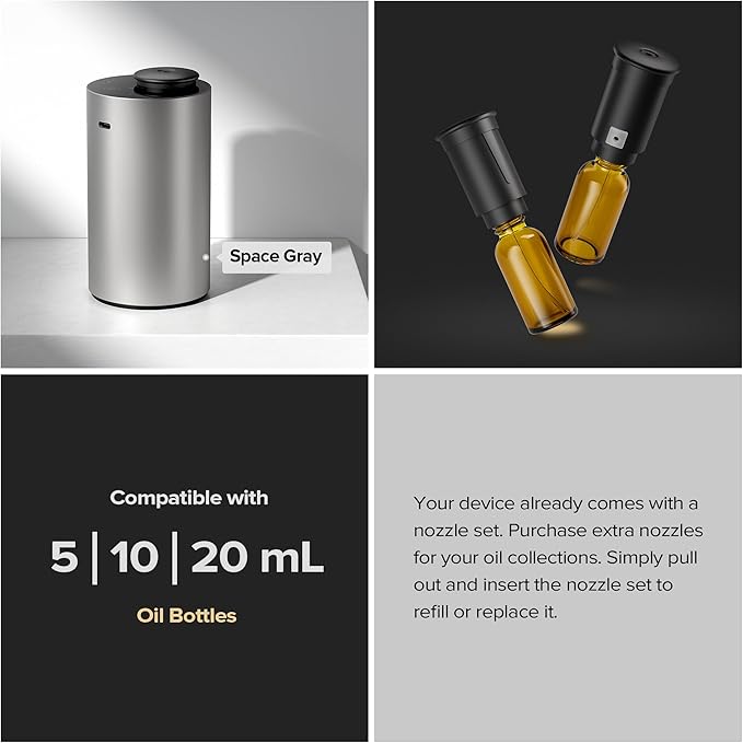 Airversa Waterless Essential Oil Diffuser Starter Kit with 4x10mL Hotel Fragrance Oils for Car Home Office, Premium Aluminum Housing, Aroma Nebulizer Baterry Operated, ANX Kit-D Desert Titanium