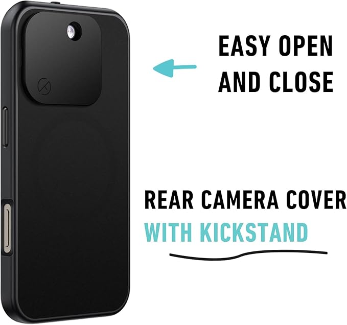 Spy-Fy iPhone 16 Pro Max Privacy Case with Camera Covers Front and Rear | Magsafe Compatible and Kickstand | Protect Your iPhone | 6-Foot Drop Proof | 6,9 Inch | Camera Protection by Valenta Black