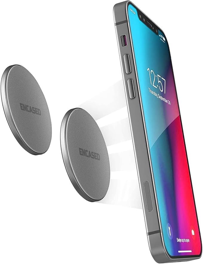 ENCASED Magnetic Mount-Anywhere iPhone Disks (2 Pack) Designed for MagSafe, Stick On Phone Holder - Great for Car, Home, Office, RV and More (Adhesive Backed / 0.15" Ultra Slim Design)