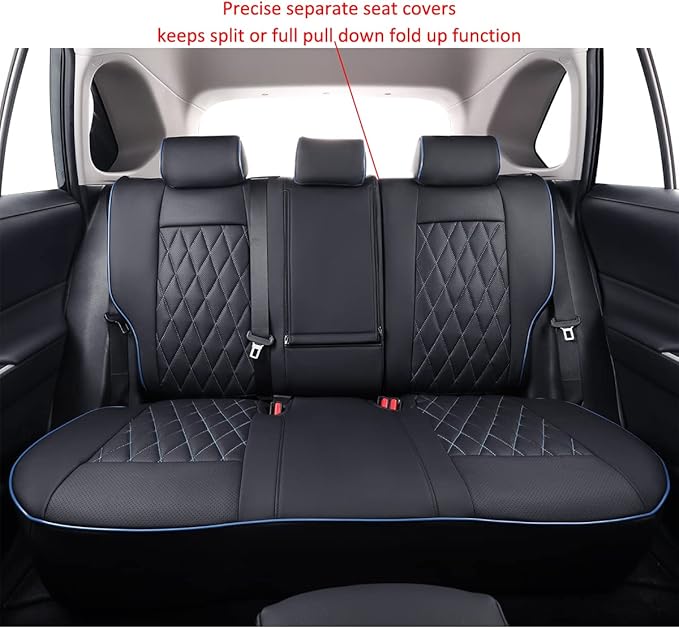 EKR Rav4 Seat Covers Custom Fit for Toyota Rav4 (Hybrid) Woodland/Limited 2026, Leather Car Seat Cover Full Set for SUV,Faux Leather(Black with Blue Piping)