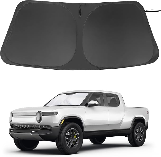 Windshield Sun Shade Custom Fit for 2022 2023 2024 2025 2026 Rivian R1T Accessories Foldable Sunshade Sun Blocker Protect Car from Sun Rays & Heat Damage Keep Car Cooler