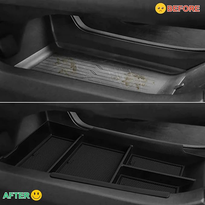 2 Pack Center Console Organizer for 2026 2025 2024 Chevy Equinox EV LT/RS Interior Accessories - Lower Center Console Organizer Tray& Armrest Storage Box - ABS Plastic, Black