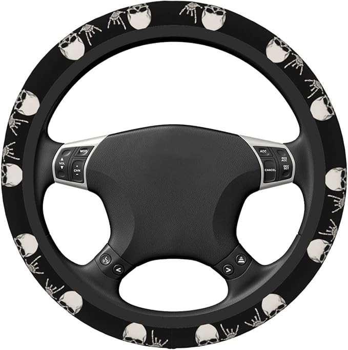 Rock and Roll Skull Steering Wheel Cover Men, Comfortable Elastic Steering Car Wheel Cover Fit 15 inches Universal Accessories Suvs Trucks Decor