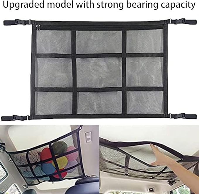 Car Ceiling Cargo Net Pocket Car Roof Storage Organizer Elasticity Mesh Car Roof Storage Organizer 31x21 Car Camping Long Journey Storage Bag for Car SUV Tent Clothes Blankets ZHAZHAMO