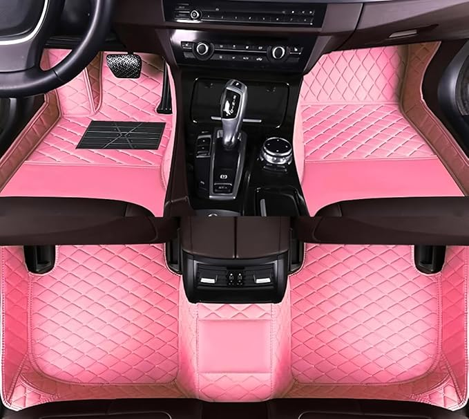 Customize Car Floor Mats for 99% Sedan SUV Sports Car All Weather Leather Full Coverage Waterproof Non-Slip Vehicle Lining Pads (Pink)