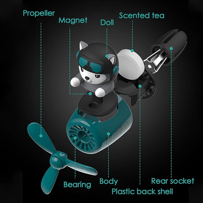 2 Pieces Car Air Fresheners, Cute Bear Pilot Car Diffuser, Propeller Air Outlet Vent Fresheners, Suitable for Automotive Interior Decoration (dog（A+B）)