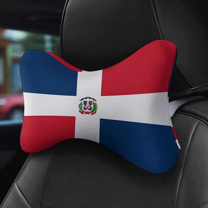 Headrest Pillow for Car Seat, 2 Pcs Memory Foam Neck Support Pillow for Neck Pain Relief, Compatible with Dominican Republic Flag Car Office Soft Travel Pillow for Sleeping and Resting