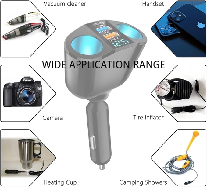 2026 New Upgrade 5 Port Cigarette Lighter Splitter,QC3.0&PD 20W Super Fast Car Charger with Dual Cigarette Lighter Plug with LED Voltmeter Compatible with iPhone 14 Pro iPad Dash Cam GPS (PD+QC+2.4A)