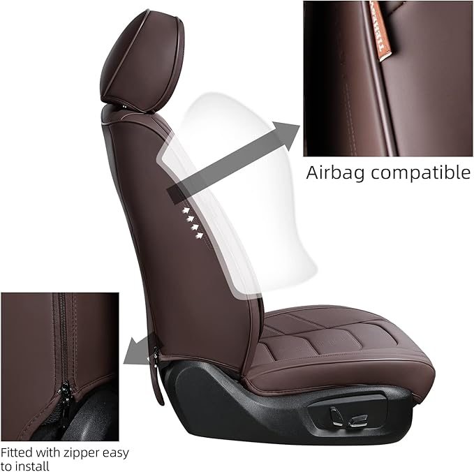 Brown Car Seat Covers Front Pair, Breathable Leather Automotive Front Seat Covers & Headrest for Reduce The Driving Fatigue, Compatible with Most Vehicles, Cars
