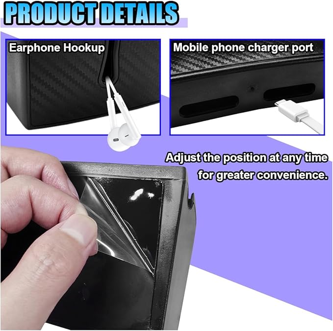 Universal Carbon Fiber Car Storage Box - Multifunctional Cell Phone Holder Auto Dashboard Pocket Organizer with Sticky - Car Interior Accessories for Storing Phone Card Key Pen Coin (Long)