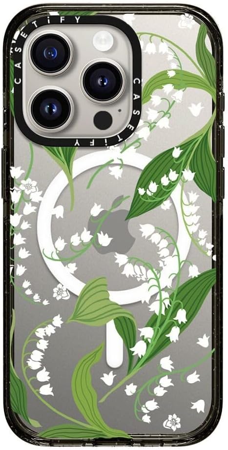 CASETiFY Impact Case for iPhone 15 Pro [8.2ft 4X Military Grade Drop Protection/Compatible with Magsafe] - Lily of The Valley - Clear Black