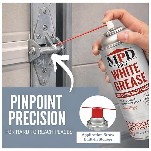 MPD PRO White Lithium Grease Spray, Marine-Grade Drip-Free Lubricant, Non-Staining High-Solid Formula for Garage Doors, Hinges, Chains & Automotive Use – 11 oz (2-Pack)