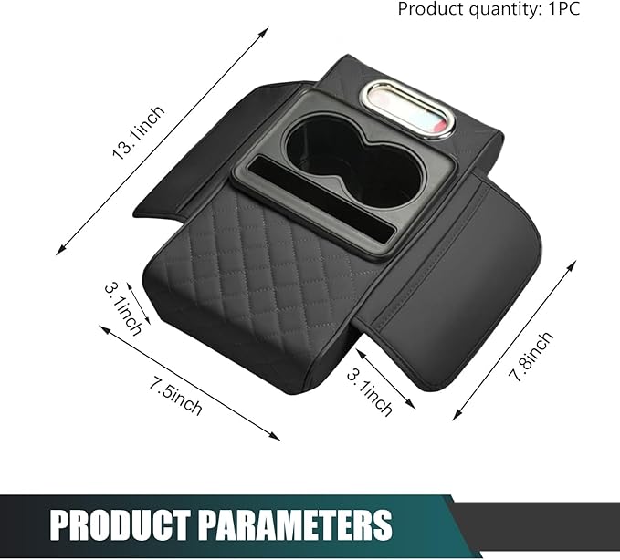 Car Armrest Cushion, Multifunctional Car Center Console Cover, 5-in-1 Automotive Center Console Cover with Storage Box, Cup Holder, Tissue Box and Phone Slot, Universal for Most Cars