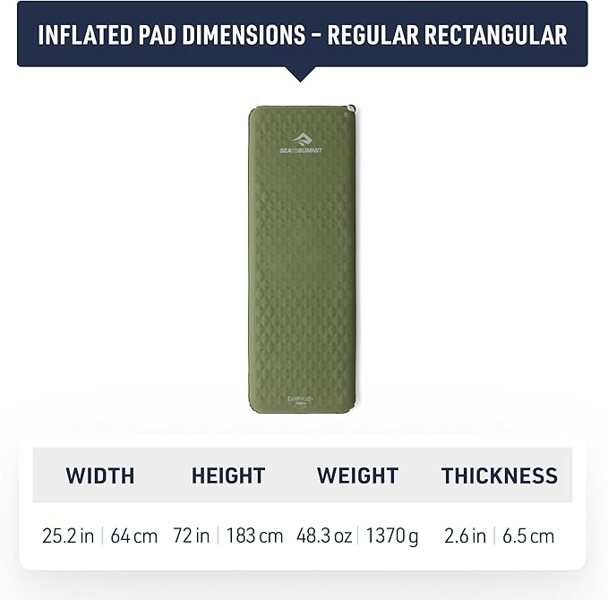 Sea to Summit Camp Plus Self-Inflating Foam Sleeping Mat for Camping - Rectangular - Regular (72 x 25.2 x 2.6 inches)