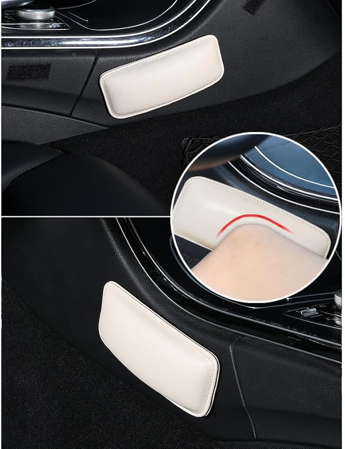 2PCS Car Knee Cushion,Soft Leather Car Door Armrest Pad for Knee Leg Elbow,Universal Car Center Console Cushion Pad Comfort Pillow Car Interior Accessories for Most Car SUV (Beige)
