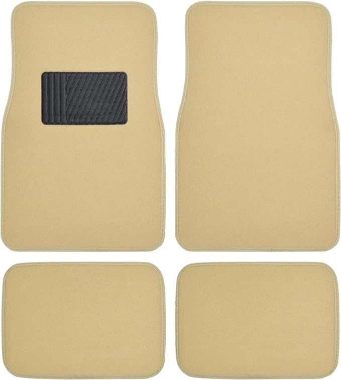 BDK MT-100-LB Classic Light Beige Carpet Floor Mats with Vinyl Heel Pad for Car SUV Truck Van, Universal Fit Front & Rear Liner