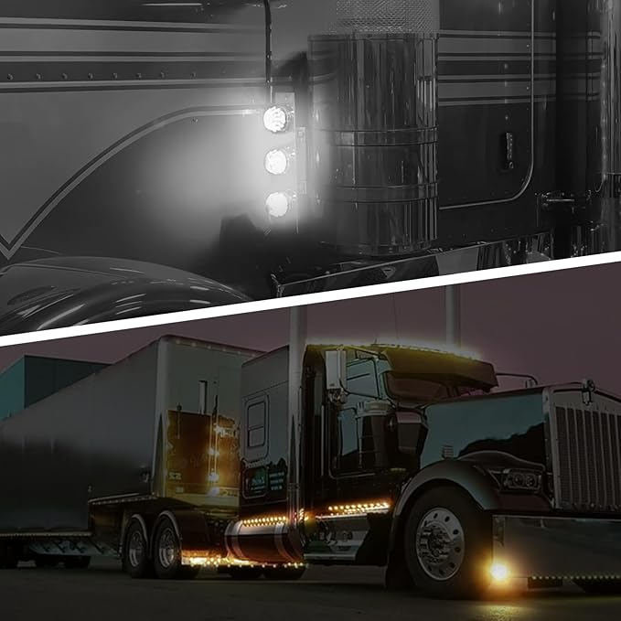 Partsam 1PCS Dual Revolution 17 Led Watermelon Light for Semi Truck, Amber Turn Signal and Marker to White Auxiliary Light, Underglow Lights Compatible with Freightliner Kenworth Peterbilt