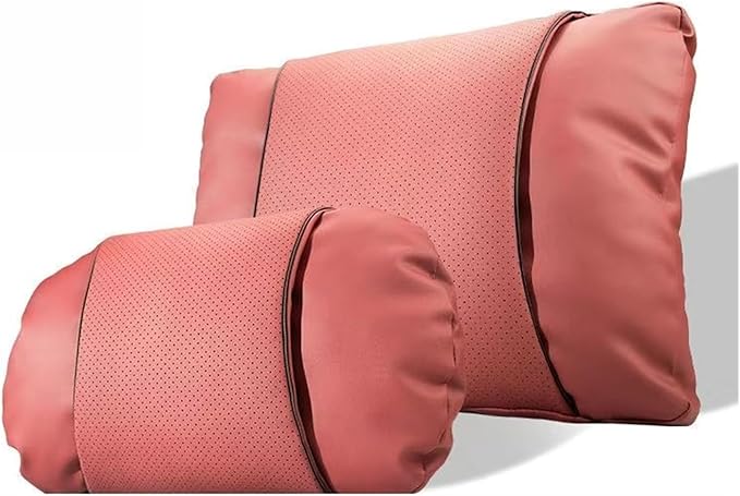 1/2PCS PU Leather Car Neck Pillow & Lumbar Support Cushion, Breathable Universal Seat Headrest Waist Pad, Soft Support Cushion for Daily Driving and Travel(C Style)
