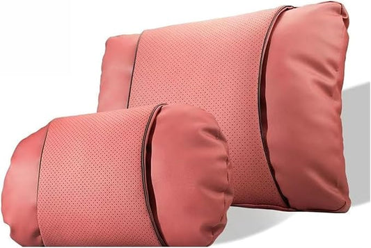 1/2PCS PU Leather Car Neck Pillow & Lumbar Support Cushion, Breathable Universal Seat Headrest Waist Pad, Soft Support Cushion for Daily Driving and Travel(C Style)