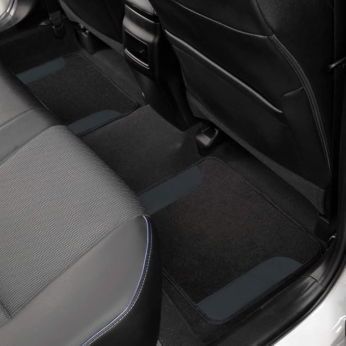 BDK Premium Gray Carpet Floor Mats for Cars - Universal Fit Interior 4-Piece Car Mats Full Set with Vinyl Heel Pad Protector - Cute Car Accessories Interior Floor Covers for SUVs & Trucks