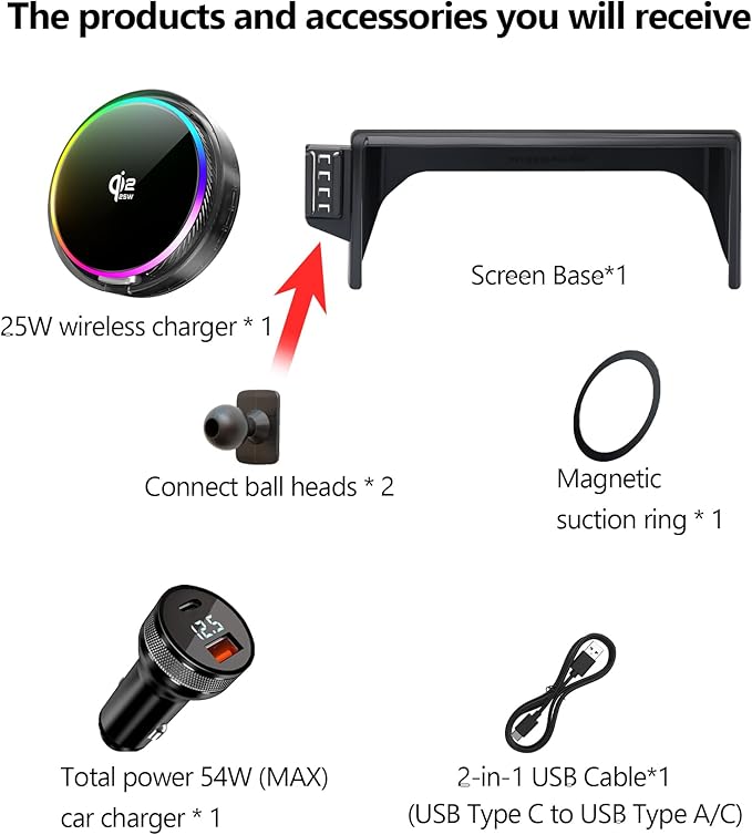 Qi2.2 25W Magnetic Car Mount Charger for 2019 2020 2021 2022 2023 2024 2025 Toyota RAV4 Accessories, for Fast Charging Cell Phone Holder 7/8 Inch Screen Fixed Clip with Cooling Fan