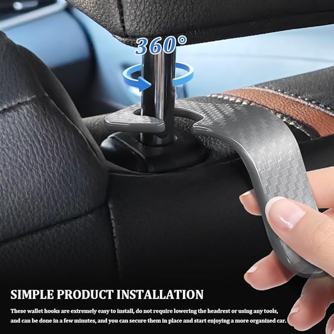 4PCS Car Seat Headrest Hook, Plastic Auto Back Seat Hanger Hooks, Multi-Functional Stylish Seat Hooks, Universal Car Interior Headrest Hanger Storage Accessories for Purse Coats Handbag (Gray)