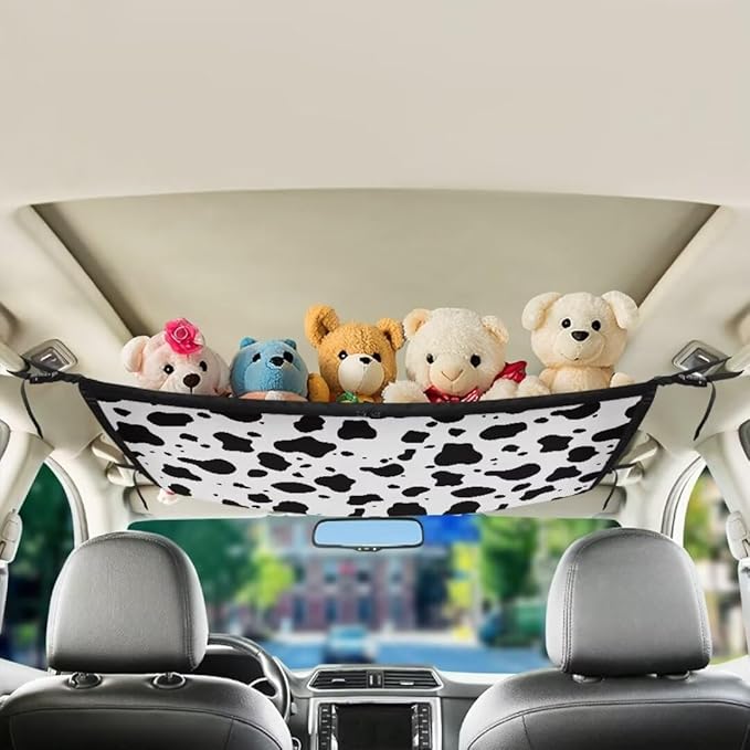 Car Roof Storage Bag Black Spot Print Multi-Purpose Seat Organizer Premium Car Seat Organizer Vehicle Passenger Seat Organization and Storage for Kids Adults Pets Items