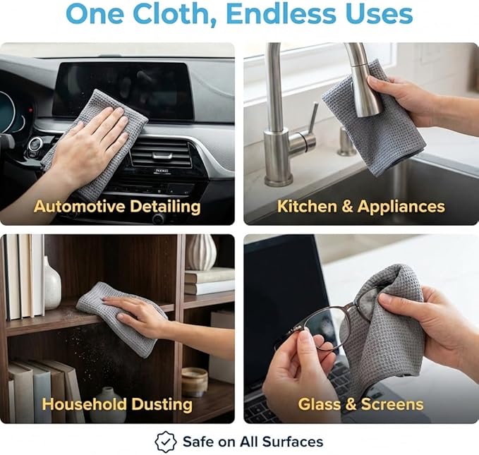 MIRACLEAN Waffle Weave Microfiber Towel, 12 x 12 inches, Barista Towels, Lint Free Cloth, Glass Towels, Waffle Towels Car Detailing, 6 Pack Premium Microfiber Cleaning Cloth