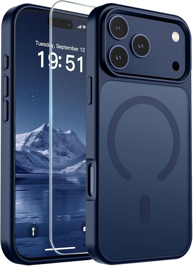 SUPFINE Magnetic for iPhone 17 Pro Max Case with Screen Protector (Compatible with MagSafe)(Military Grade Drop Protection) Translucent Matte Shockproof with Anti-Fingerprint Phone Cover,Dark Blue