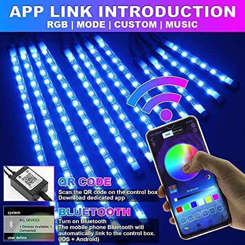 12pcs Motorcycle LED Underglow Kits,16 Million Colors A PP Control RGB Motorcycle LED Lights Sync to Music Waterproof DC12V.