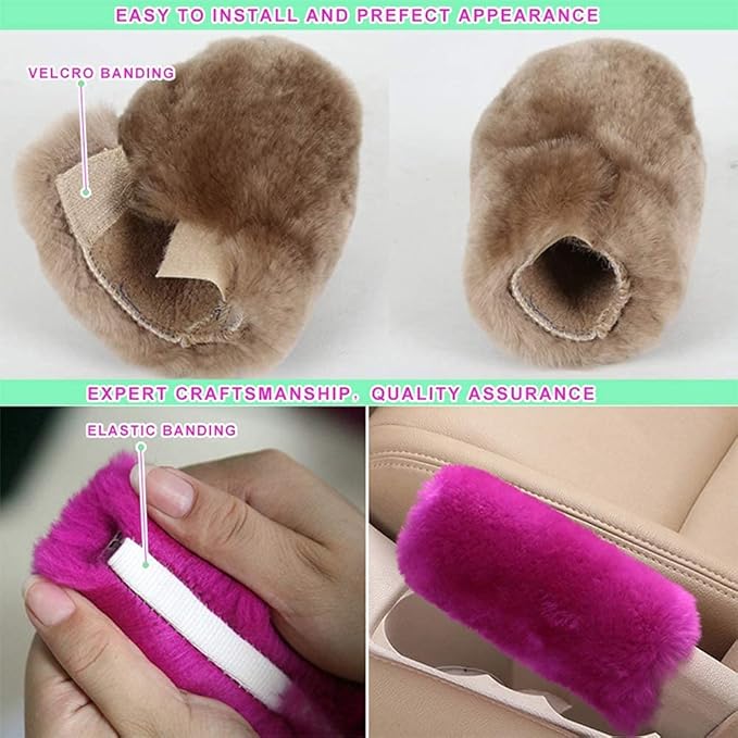 3Pcs/Set Pure Wool Fur Furry Steering Wheel Cover, Soft Fluffy Handbrake Cover Gear Shift Cover for Women Car SUV Truck Australia Sheepskin Accessories