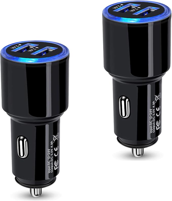 USB Car Charger, 2Pack 4.8A Fast Charging Dual Port USB Cigarette Lighter Adapter for iPhone 15 14 13 12 11 Pro Max SE XR X 8 7 6, iPad, Samsung Galaxy S23 S22 S21 S20 S10 S9 S8 S7 A51,Android,Kindle